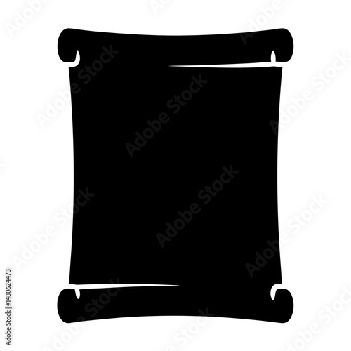 A vintage black scroll with rolled edges on a white background