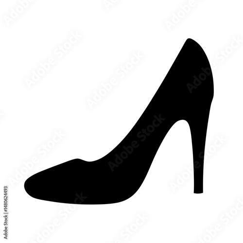 Elegant black high heel shoe isolated on white background showing silhouette