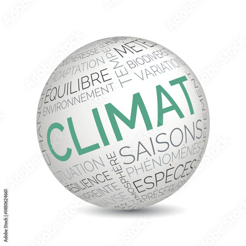 French climate concept sphere with environment and biodiversity keywords