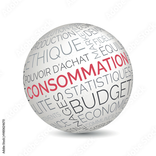 French consumption concept sphere with budget and economy keywords