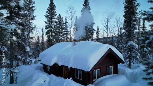 Cabin Retreat Surrounded By Majestic Snow Covered Trees On Winter Holiday