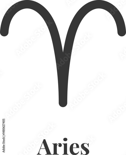 Minimalist vector illustration of the Aries zodiac sign, featuring two curved horns symbolizing the ram, associated with astrology, horoscope, and personality traits