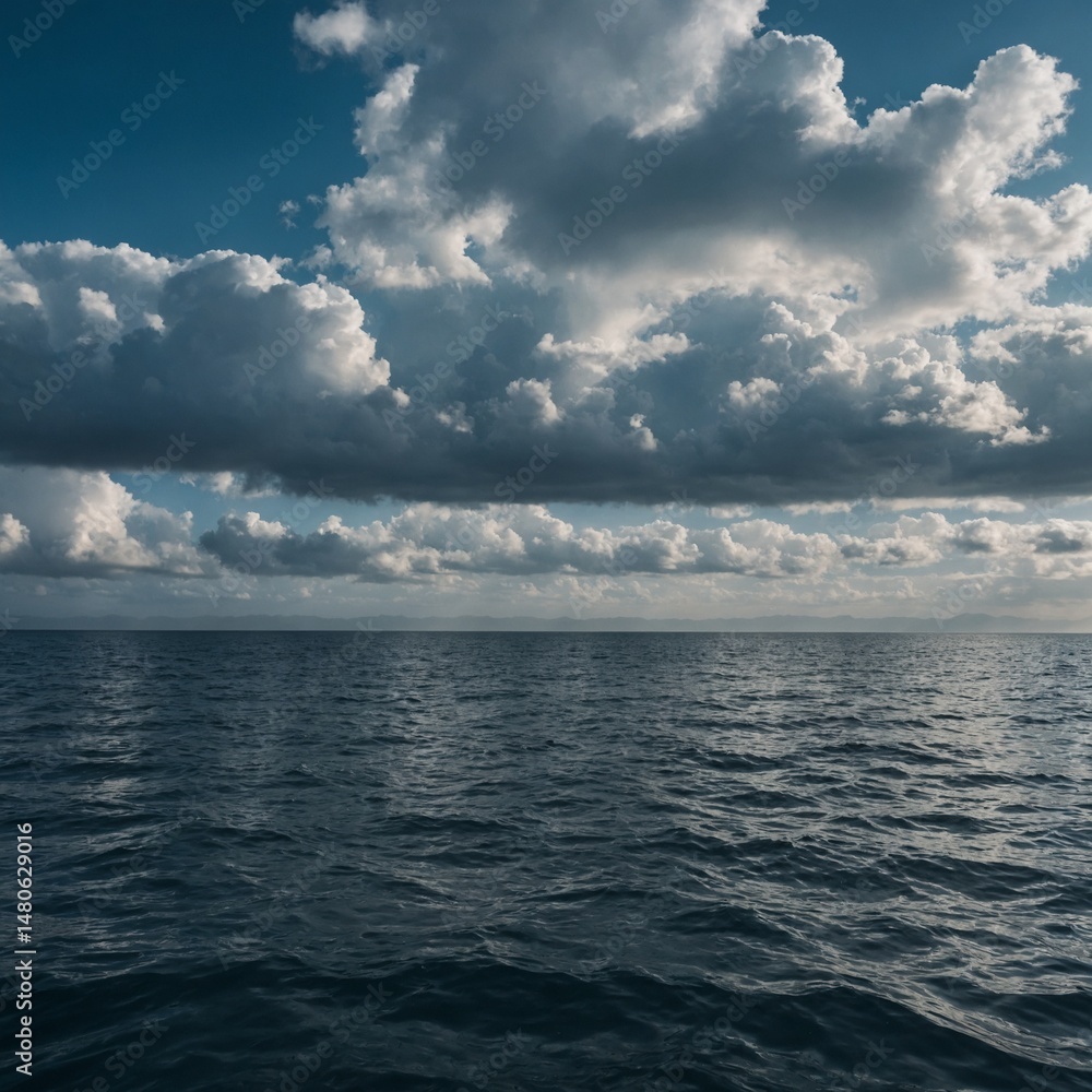 Obraz premium Still Ocean Surface Under Soft Cloud Cover