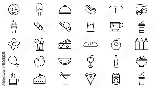 food and drink icon line collection vector design in trendy style with editable stroke	