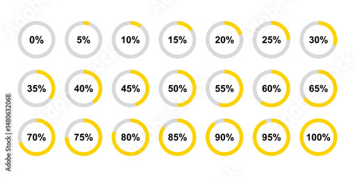 Loading circles. Progress circles from 0 to 100 percent