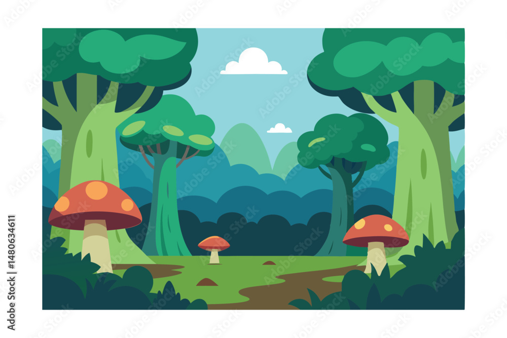 Obraz premium vector illustration of forest landscape