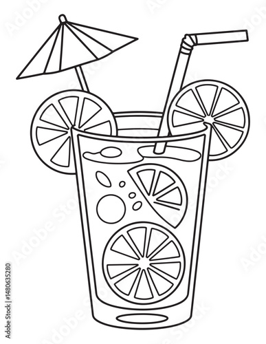 Retro Summer Lemonade Line Art Vector