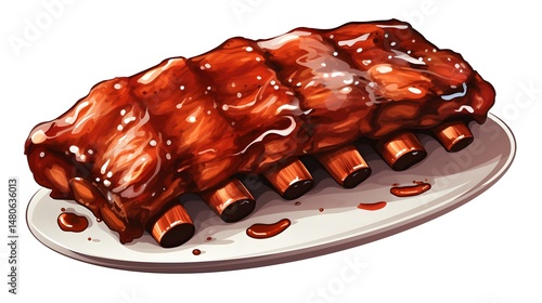 Colorful BBQ Rib Cartoon Vector Illustration on White Background for Design Projects