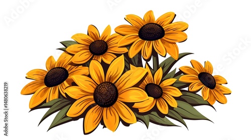 Colorful Black-eyed Susan Cartoon Vector Illustration Isolated on White Background