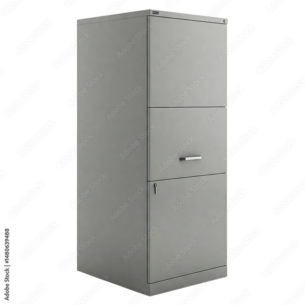 Modern Gray Metal Filing Cabinet with Two Drawers and a Door Modern Gray Metal Filing Cabinet with Two Drawers and a Door