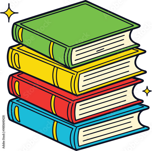 Colorful Stack of Cartoon Books ? Vector Illustration for Education and Learning Design