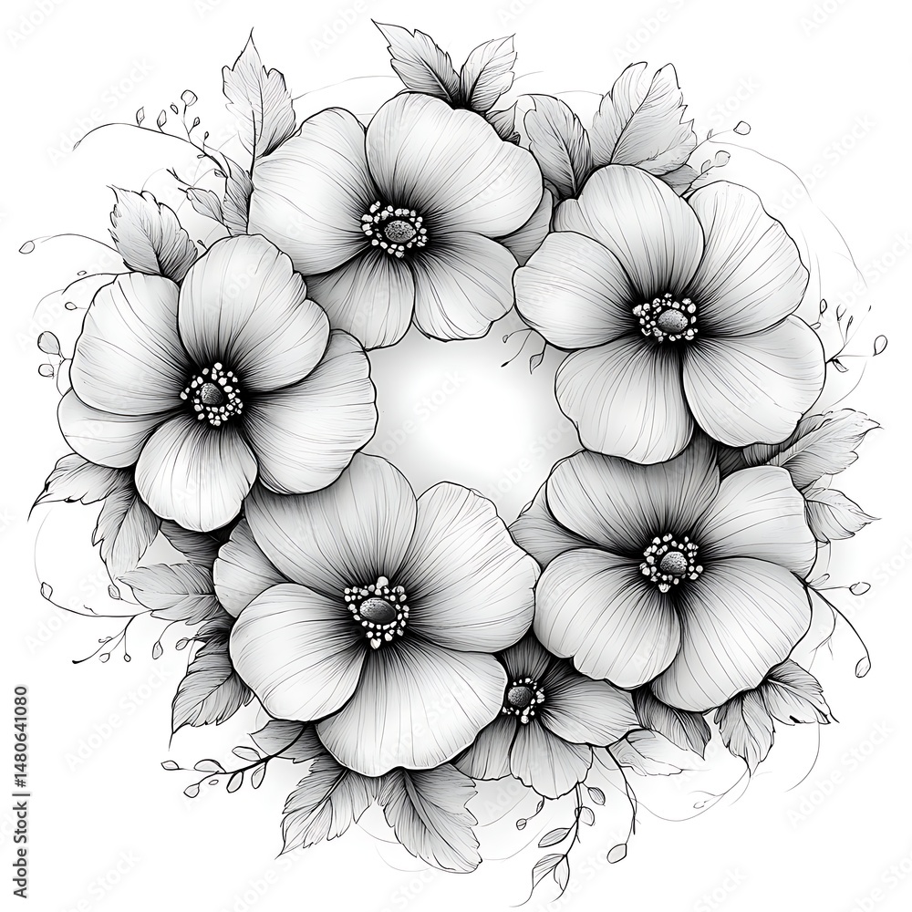 Detailed flower drawing in circle shape high resolution picture Detailed flower drawing in circle shape high resolution picture