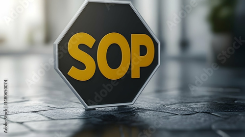Octagonal sign displays SOP, signifying standardized procedures