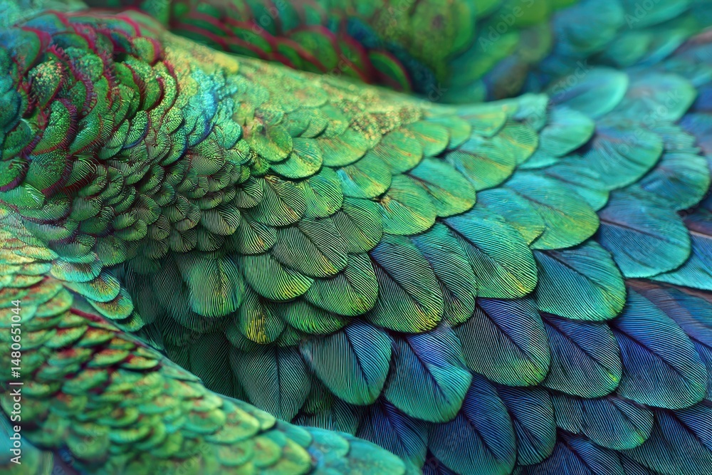 Obraz premium The colors of graphic iridescent rainbows, including purple, blue, and green, are similar to mermaid scales