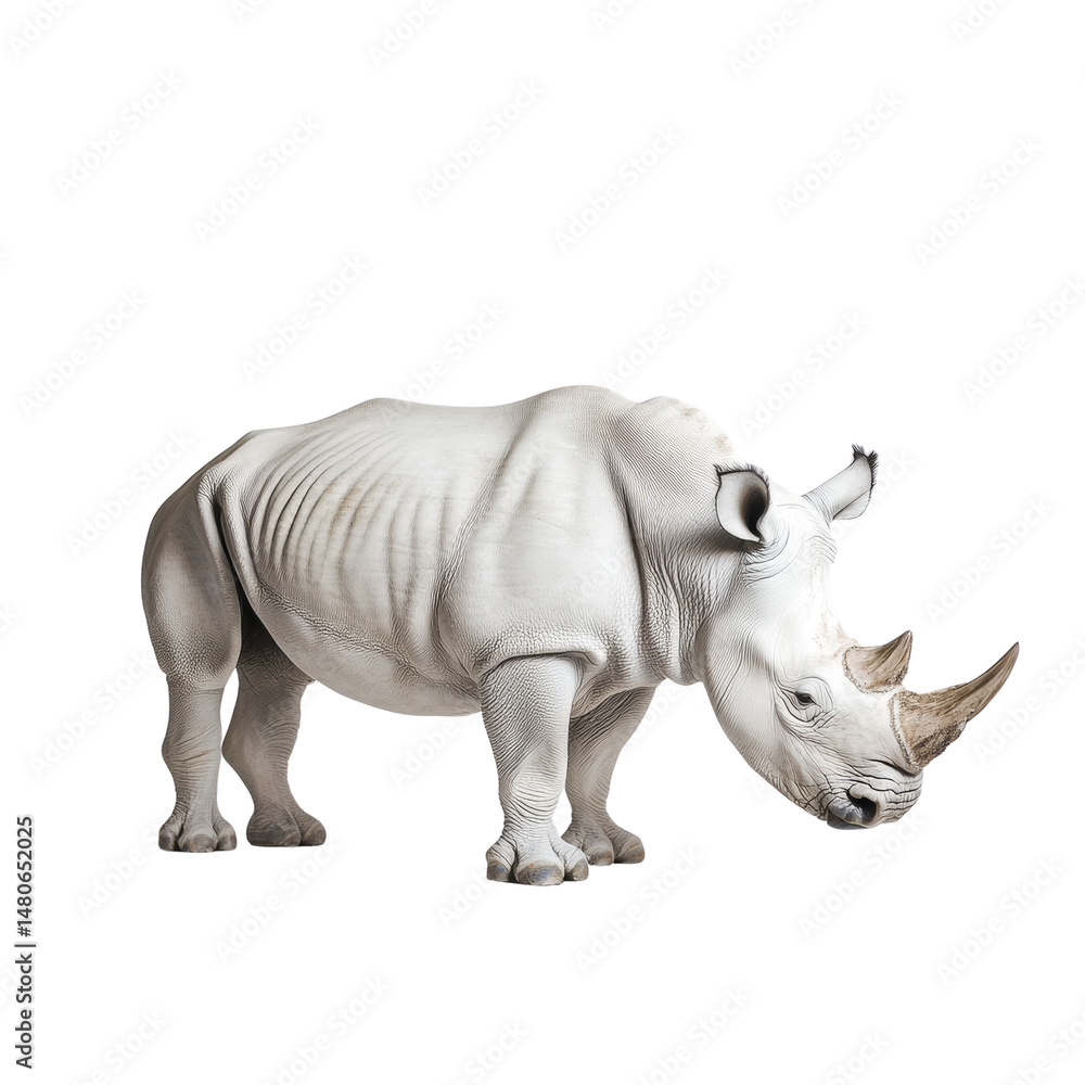 Obraz premium Isolated White Rhinoceros Illustration showcasing strong horns and texture