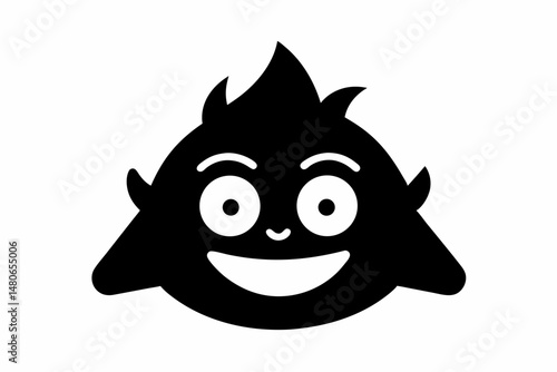 Happy Doodle Face Icon, Solid Black Shape