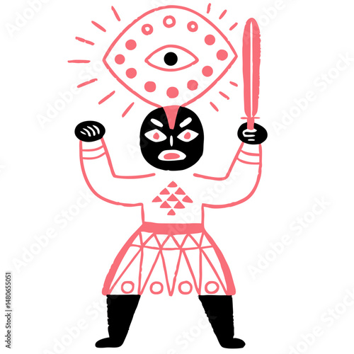 Angry Zulu Warrior with Eye Symbol Illustration