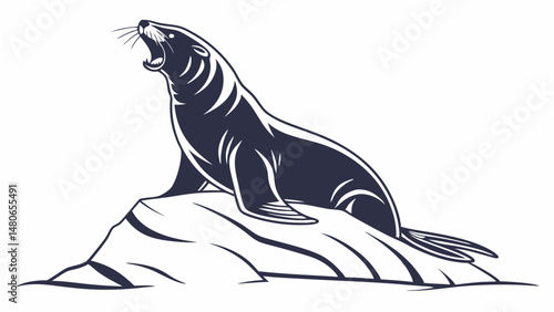 Barking Sea Lion Silhouette Vector Illustration
