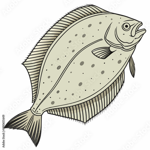 Halibut Fish Illustration, Flatfish Vector Image