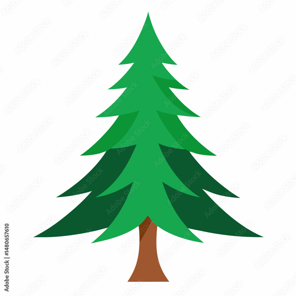 Obraz premium Simple Green Pine Tree Icon on White