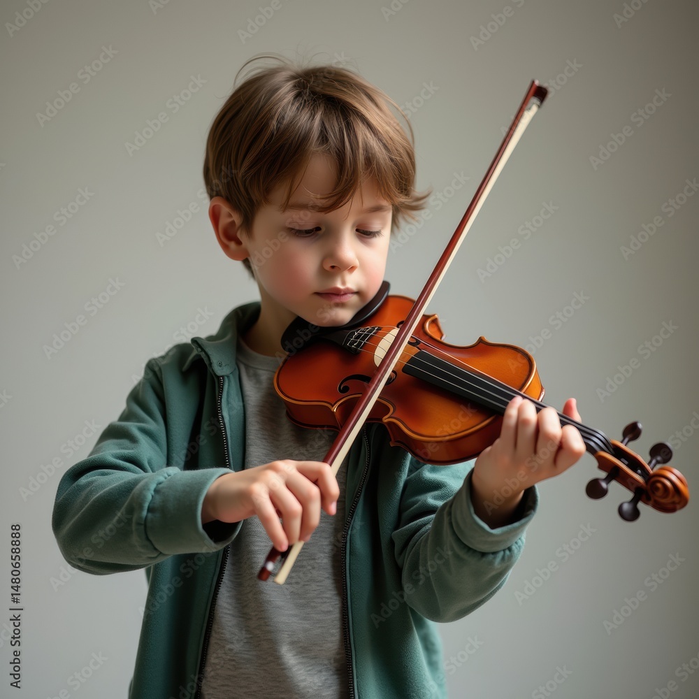 Young male violinist practicing with intense concentration
Young male violinist practicing with intense concentration