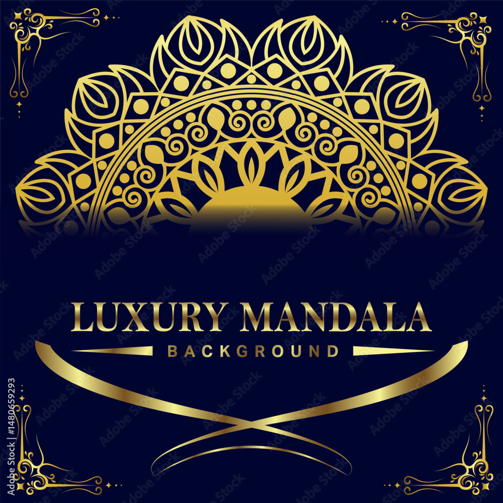 Obraz premium Elegant black luxury background with gold mandala ornament design