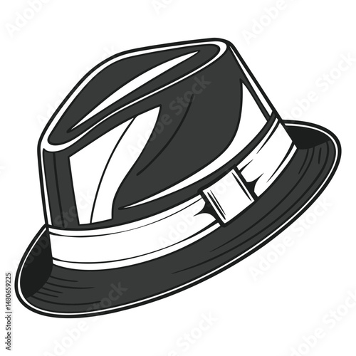 Black and white fedora hat drawing