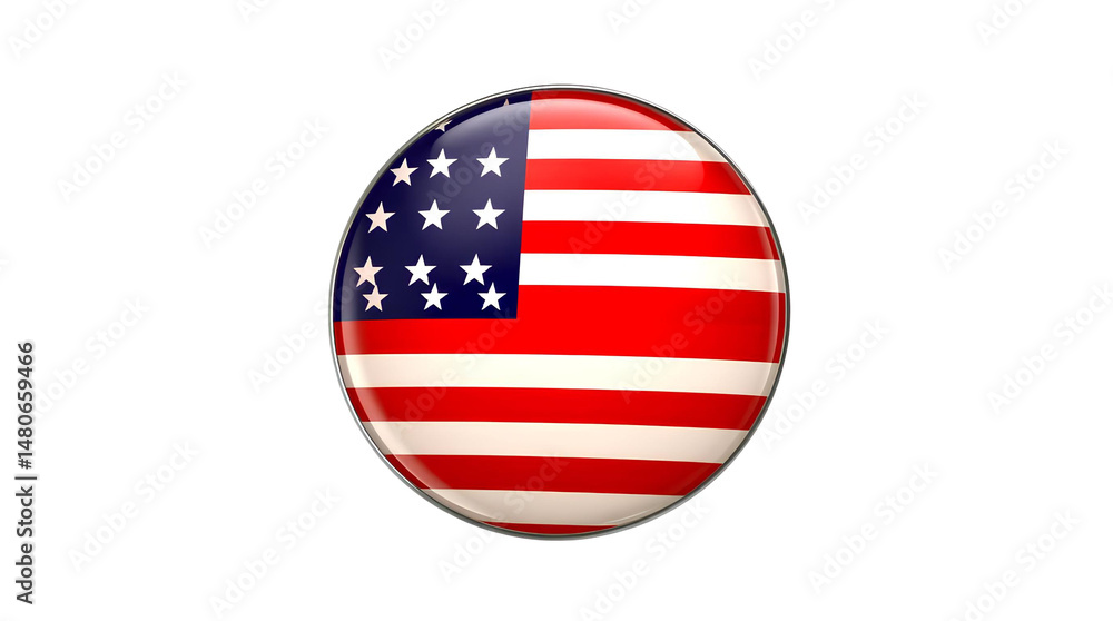 Circular lapel pin depicting the American flag. isolated on transparent background Circular lapel pin depicting the American flag. isolated on transparent background