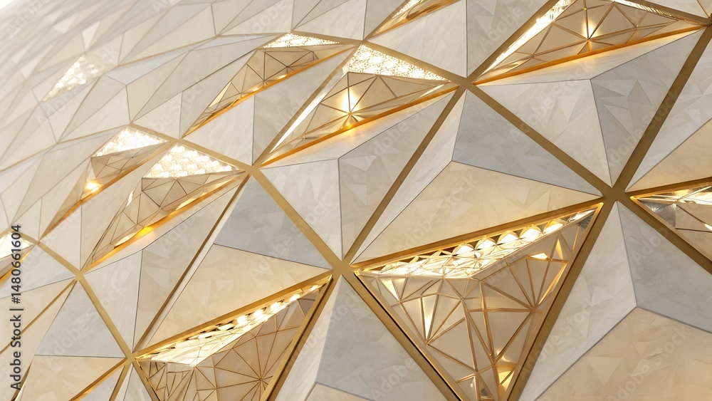 Fototapeta premium Abstract Geometric Pattern with Gold Accents and Subtle Lighting
