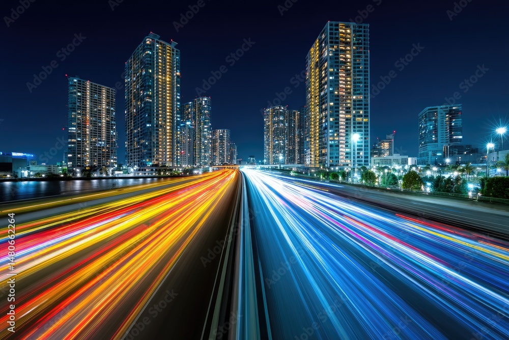 Cityscape at Night with Fast Moving Traffic Cityscape at Night with Fast Moving Traffic