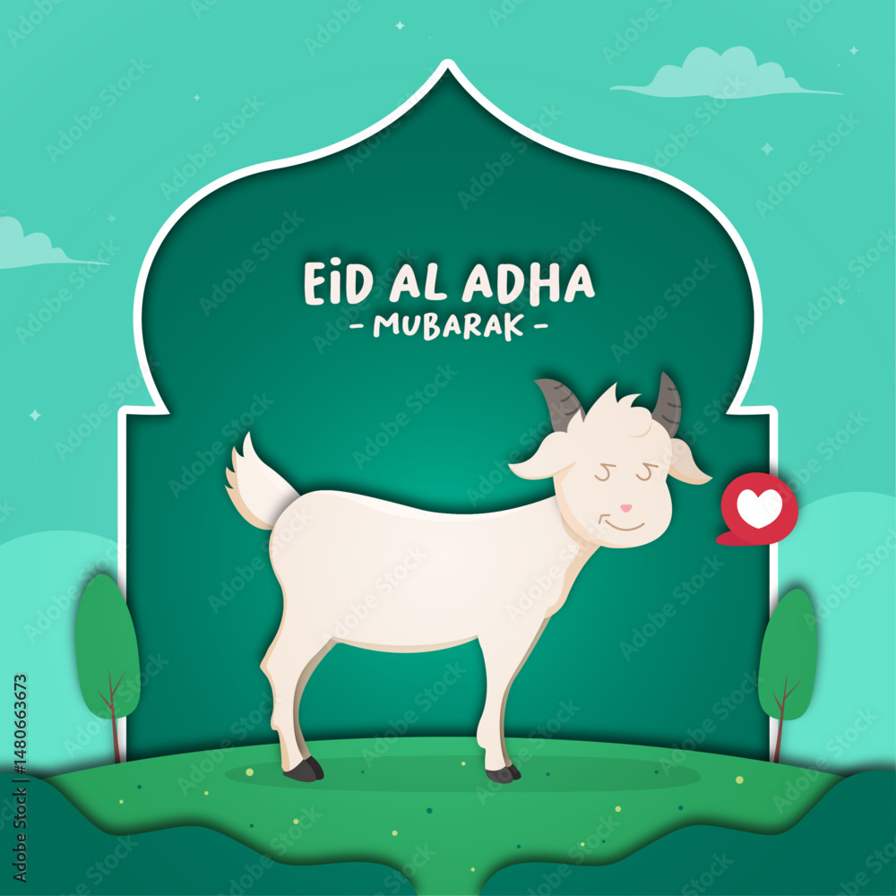 Fototapeta premium Cute goat illustration to welcome Eid al-Adha