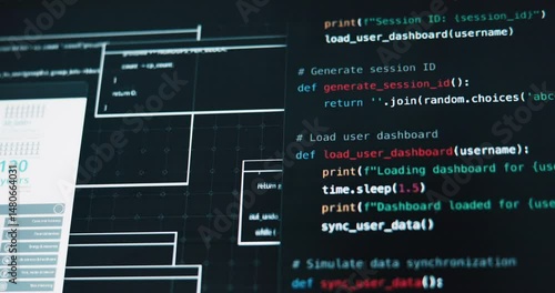 Fast, code and screen with software, cybersecurity or IT for overload or digital glitch. Tech closeup, computer and programming with cloud computing, app or blockchain for analytics or password