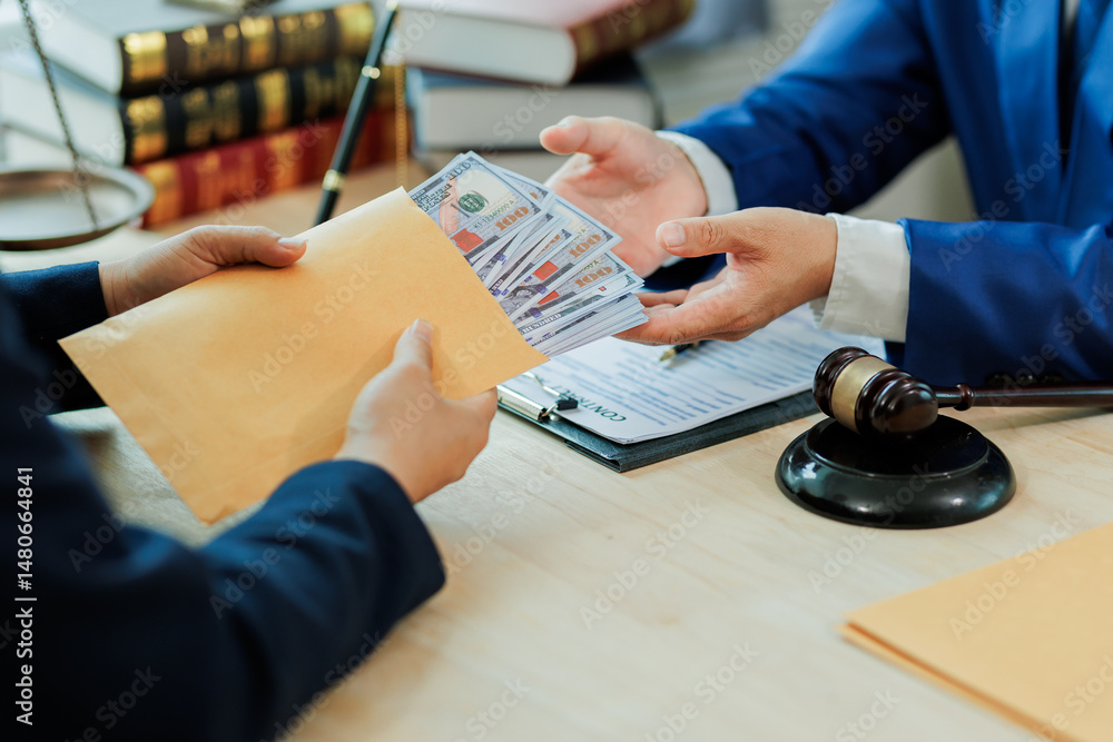 A client pays a lawyer for legal representation, with the attorney receiving the payment as part of a formal service agreement.