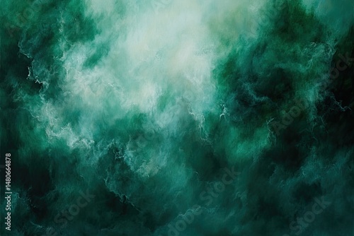 Wallpaper Mural Abstract painting, deep greens and whites Torontodigital.ca