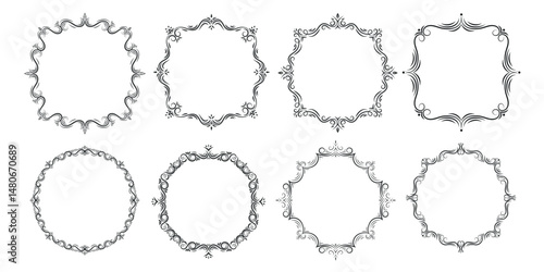 set of elegant, ornate frames with place for text. Frames with classic swirls of Baroque style for invitations, cards, photoframes
