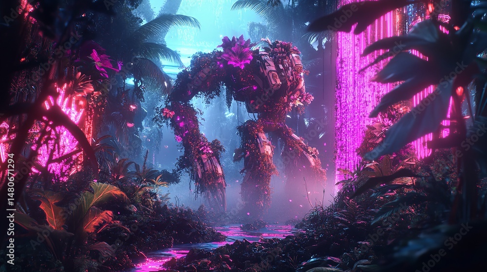 Fototapeta premium Robotic mystical forest scene