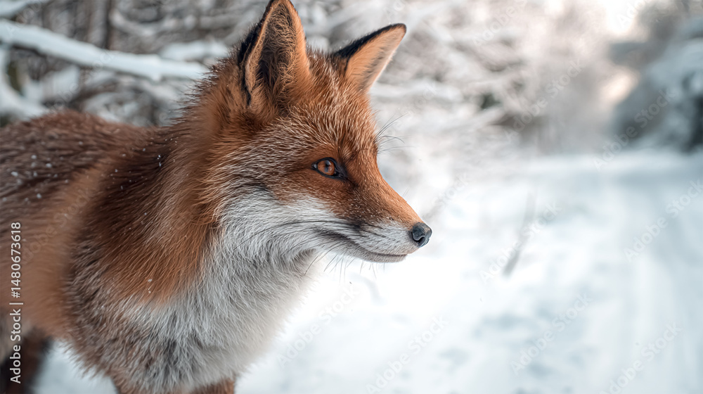 A young red fox with a bushy tail standing on top of a rock in autumn. A young red fox with a bushy tail standing on top of a rock in autumn.
