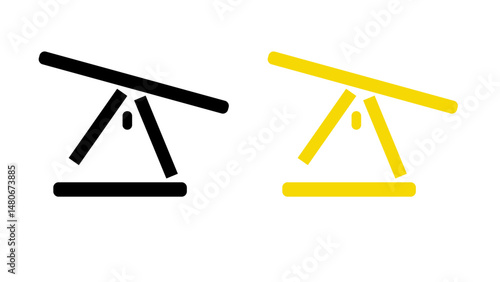 Two seesaw icons are next to each other, one in black and one in yellow.
