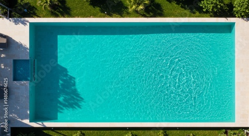 Aerial View of a Teal Rectangular Swimming Pool