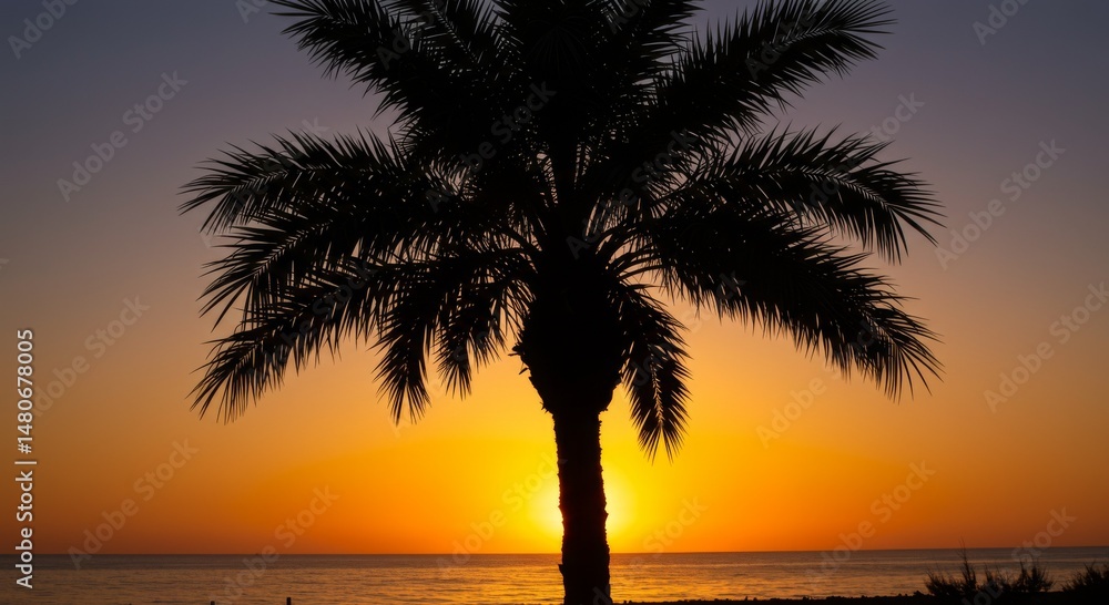 Fototapeta premium Silhouette Palm Tree at Sunset Beach