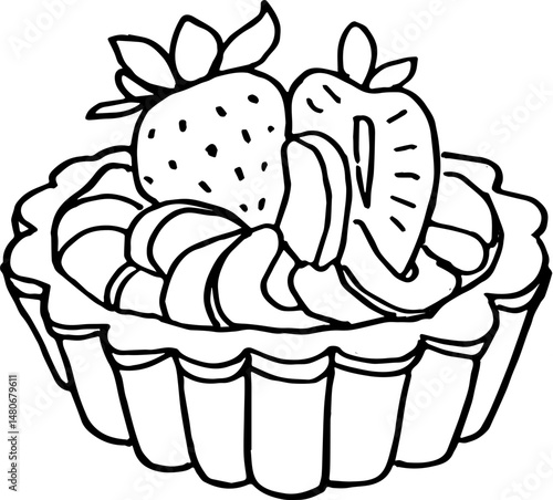 Outline dessert strawberry tart hand drawn food art illustration