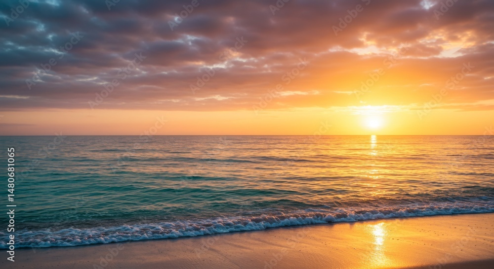 Obraz premium Vibrant Sunset Over Ocean Beach