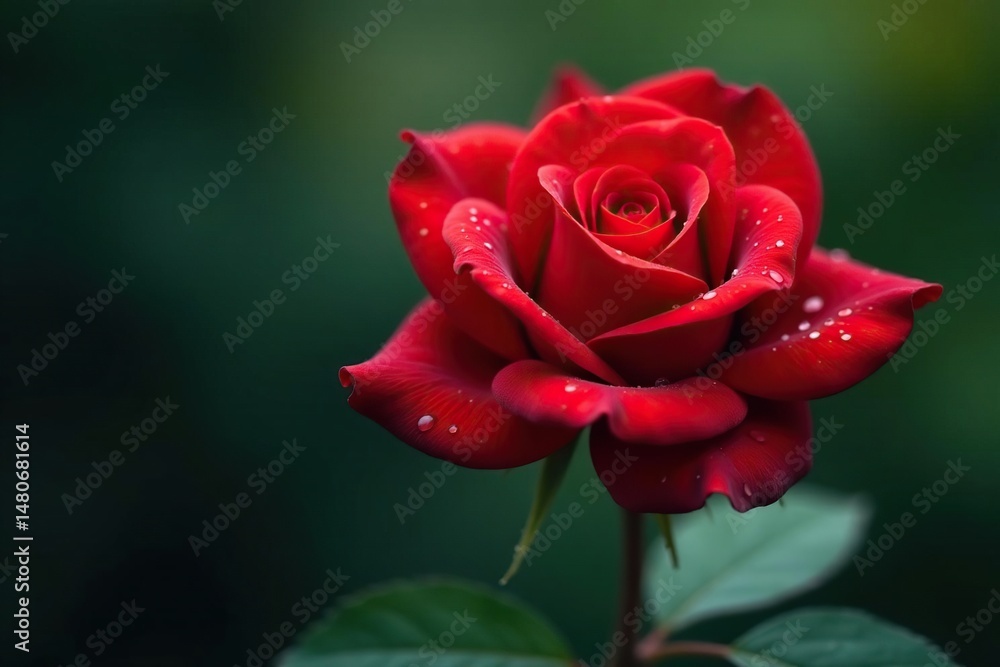Close-up of a single red rose with water droplets, elegant, minimal Close-up of a single red rose with water droplets, elegant, minimal