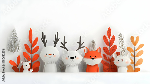 Cute Cartoon Animals in Autumnal Setting