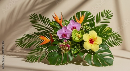 Wallpaper Mural Vibrant Tropical Flower Arrangement with Orchids and Hibiscus Torontodigital.ca