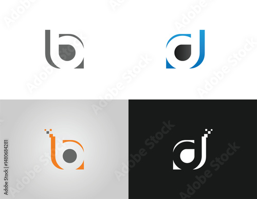 Creative letter b and letter d logo collection minimalist style in grey blue orange and white vector template