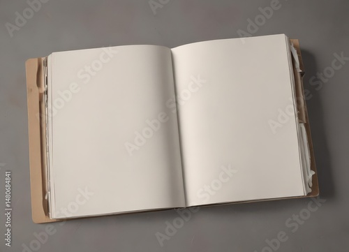 Blank photo album pages open, vertical, ready for design ,  simple,  top view