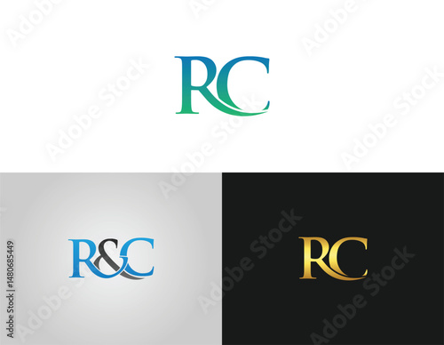 RC letter initial logo template vector with modern and elegant design variations featuring gradient green blue,black gold,and blue gray colors
