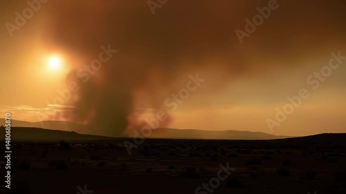 Wallpaper Mural Ominous Wildfire Smoke Plume Engulfs Sun Over Hazy Landscape Torontodigital.ca