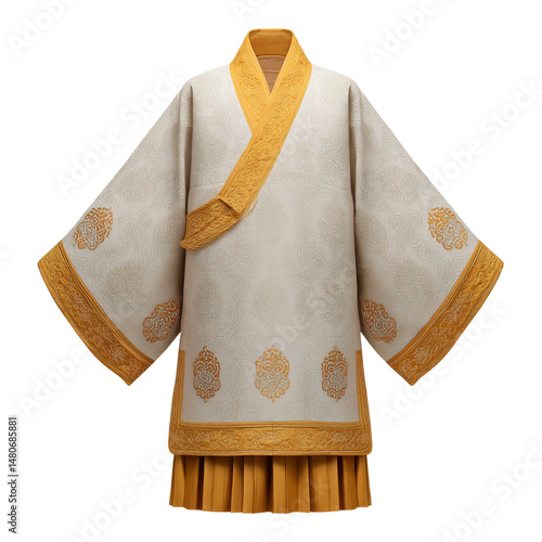 Obraz na płótnie Traditional Chinese hanfu robe with golden embroidery isolated on white w salonie